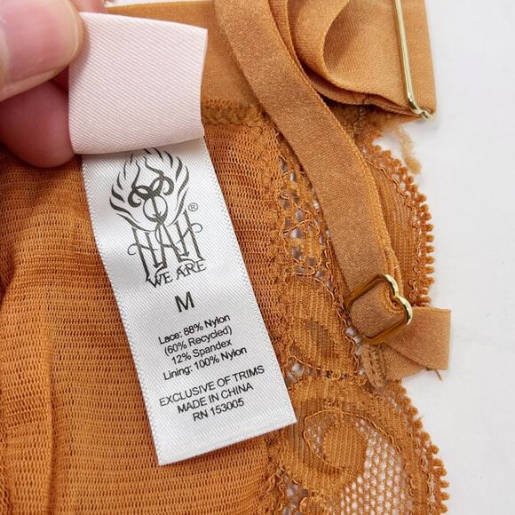 We Are HAH Medium M Brown Sugar Orange Lace Racerback Bra Bralette Deep V Neck - Picture 10 of 11